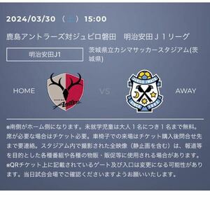 3/30(土) J1 鹿島アントラーズ VS ジュビロ磐田 ウエストゾーン　2枚 C