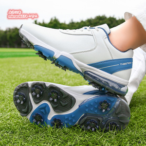 高級品 ゴルフシューズ メンズ スパイク 強いグリップ 4E 運動靴 軽量撥水防滑 スポーツ フィット アウター 白×青 24.5cm~28cm選択