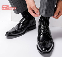 在庫処分◆レザーシューズ メンズ ビジネスシューズ 本革 ウイングチップ 革靴 紳士靴 高級 フォーマル 通勤 24cm~27.5cm選択 ブラック_画像4
