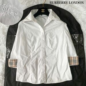 【訳アリ】BURBERRY LONDON バーバリーロンドン ホース刺繍入りノバチェックシャツ コットン 40サイズ