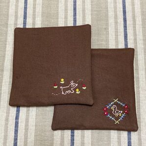 刺繍コースター ハンドメイド こぶたアヒル 2枚セット