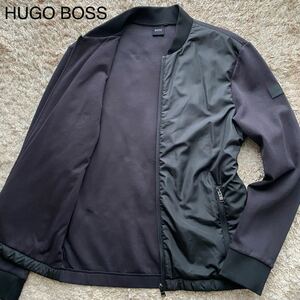 未使用級/XL相当/HUGO BOSS ヒューゴボス　ブルゾン ナイロンジャケット　ジャケット　切り替え　腕ロゴ　メンズ　ブラック 黒 アウター