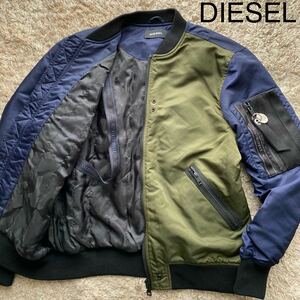 希少/未使用級/L-XLサイズ相当★ディーゼル/DIESEL フライトジャケット MA-1 ボンバー バイカラー　黒　カーキ キルティング ブルゾン