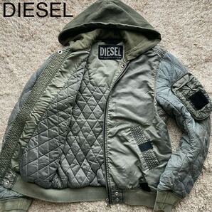 希少モデル●現行タグ●M-L相当●ディーゼル DIESEL フライト MA-1 ボンバー ジャケット パーカー ブルゾン 背面ロゴ キルティング カーキの画像1