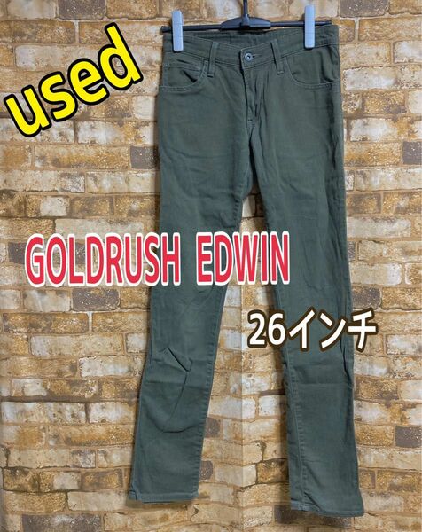 used GOLDRUSH EDWIN メンズストレッチパンツ 26 カーキ ウエスト66cm 股下約78