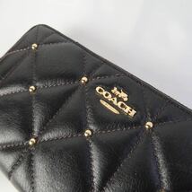 s730 美品！ コーチ キルティング 長財布 レザー 黒ブラック スタッズ COACH_画像4