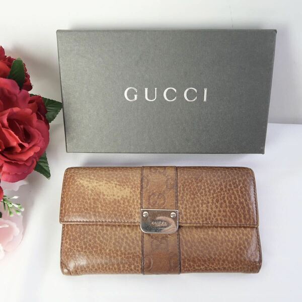 s733 グッチ 長財布 シマレザー GG コンチネンタル ブラウン GUCCI