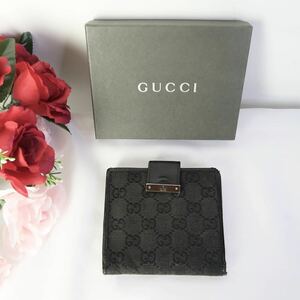S762 Gucci Fold Wallet GG Canvas Black Leather Gucci