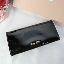 s771 MIUMIU 長財布 エナメル リボン ピンクブラック黒_画像3