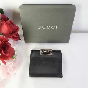 s781 グッチ 折り財布 レザー G 黒ブラック　GUCCI