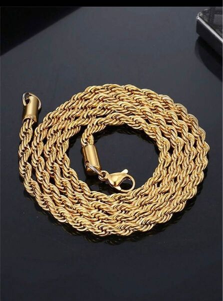 長さ24in(60cm)18k ロープチェーン ネックレスk1818金加工スクリューチェーン