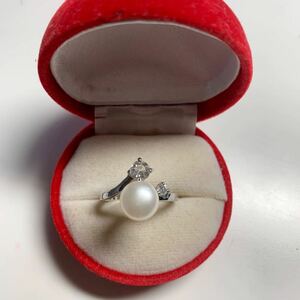 新品 pt プラチナ ダイヤ 本物 真珠 リング 指輪 サイズ 15号　ホワイトカラー 系