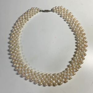 新品 pt プラチナ 本物 真珠 ネックレス 編込み 首飾り 系　縁