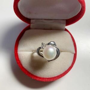 新品 pt プラチナ ダイヤ 本物 真珠 リング 指輪 サイズ 18号　ホワイトカラー 系