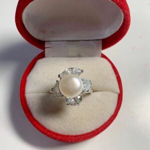 Новый Pt Platinum Diamond Real Pearl Ring Ring Size Размер № 16 Белый цвет