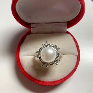 Новый PT Platinum Diamond Real Pearl Ring Ring Size Размер № 14 Белый цвет