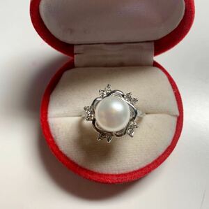 新品 pt プラチナ ダイヤ 本物 真珠 リング 指輪 サイズ 18号　ホワイトカラー 系