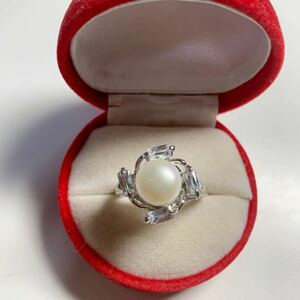 Новый Pt Platinum Diamond Real Pearl Ring Ring Size Размер 19 Белый цвет