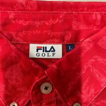 フィラ ゴルフ FILA GOLF ポロシャツ ドライ メンズ Lサイズ 半袖 ボタンダウン 総柄 赤 レッド_画像3