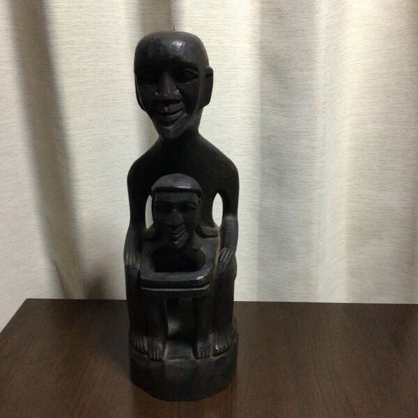 木彫 置物　アフリカ像　座像　親子