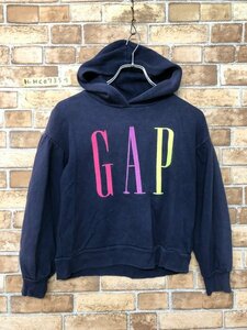 GAP KIDS ギャップ キッズ ビッグロゴ刺繍 裏起毛 スウェットフーディー L(140) ネイビー コットン