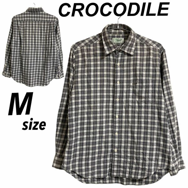 CROCODILE クロコダイル メンズ 長袖シャツ M チェック ロゴ (p024)