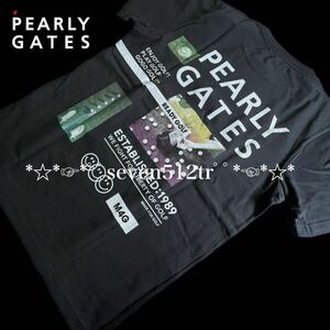 本物 新品 40493116 PEARLY GATESパーリーゲイツ/6(サイズLL)超人気 コラージュ柄半袖Tシャツ 日本製 凄くカッコイイ！