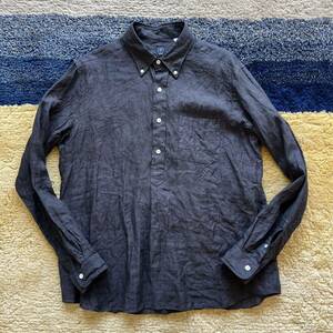 定価18,700円 BEAMS F リネン プルオーバー ボタンダウンシャツ ブラック サイズXL