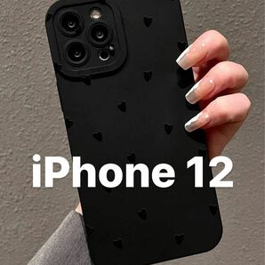 iPhone12 シリコンケース スマホケース 黒 ブラック ハート 軽量