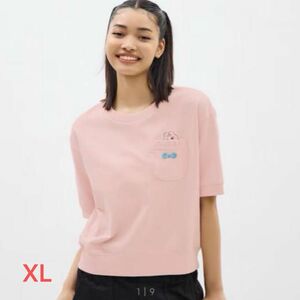 【新品未使用】GU おぱんちゅうさぎ　ピンク胸ポケ　TシャツXL