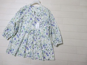 未使用/Marienne*マリエーヌ　リバティ風ボタニカルコットンチュニックシャツブラウス　日本製　LL　大きいサイズ