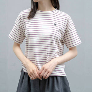 Nora Lily ノラリリー Tシャツ BORDER BIG S/S TOP レディース パープル フリーサイズ（M/L）