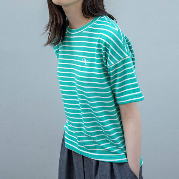 Nora Lily ノラリリー Tシャツ BORDER BIG S/S TOP レディース グリーン フリーサイズ(M/L)