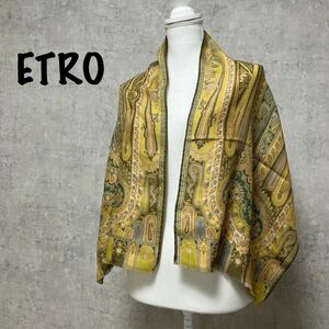  Etro ETROpeiz Lee pattern large size stole muffler shawl yellow color mustard mustard Karashi color wool × silk 