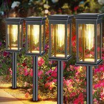 4 lamps ソーラーガーデンライト ソーラー屋外ライト IP65防水 埋め込み式 暖色LED通路ライト 高輝度イルミネーション_画像1