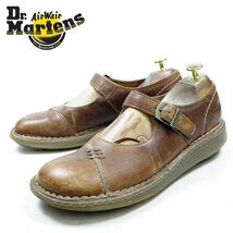 UK8　27cm相当　Dr.Martens　ドクターマーチン　ベルトローファー　シューズ　ブーツ　イエローステッチ　ブラウン/24.3.9/P335_画像1