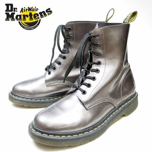 UK7　26cm相当　Dr.Martens　ドクターマーチン　8ホール　ブーツ　イエローステッチ シルバー　銀　サイバー/24.3.15/P413