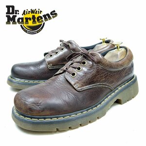 UK9　28cm相当　Dr.Martens　ドクターマーチン　4ホール　レザーシューズ　ブラウン　茶 イエローステッチ/24.3.19/P423