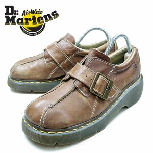 UK6　25cm相当　Dr.Martens　ドクターマーチン　ストラップローファー　ブラウン　イエローステッチ　ブーツ　茶/24.3.20/P428