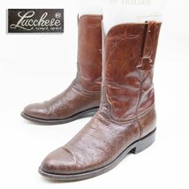 USA製　10D表記　28cm相当　Lucchese　ルケーシー　ヴィンテージ　ウエスタンブーツ　ペスコブーツ　革靴　茶　ブラウン　24.3.21/P464_画像1