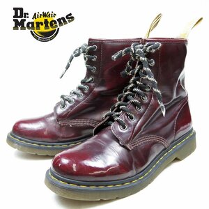 UK8　27cm相当　Dr.Martens　ドクターマーチン 8ホール　レザーシューズ　ブーツ　イエローステッチ　チェリーレッド/24.3.22/P486