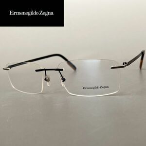 メガネ エルメネジルドゼニア◆Ermenegildo Zegna◆リムレス スクエア【新品】マットブラック 軽量 スタイリッシュ めがね Leon 黒