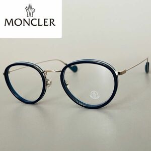  glasses *MONCLER* Moncler men's lady's [ new goods ] oval blue silver full rim glasses combination frame blue silver metal 