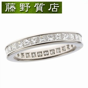 (美品) カルティエ CARTIER プリンセスカット フルエタニティ ダイヤリング 指輪 Pt 950 × ダイヤ フルダイヤ #52 証明書 9007