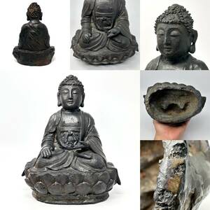 時代物 旧家整理品 １６世紀 朝鮮 古銅 仏坐像 古物保証 重４８７０g（朝鮮 高麗 李朝 金銅 仏教美術 仏像 飛鳥 唐物 中国美術）