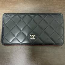 シャネル CHANEL マトラッセ 長財布 ココマーク ラムスキン 財布 二つ折り ブラック 黒 シャネル シルバー金具 中古_画像1