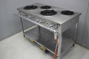  secondhand goods Maruzen gas-stove MGT-126CS business use 4. burner large small stainless steel front piping LP propane kitchen table gas pcs cooking stand 100666
