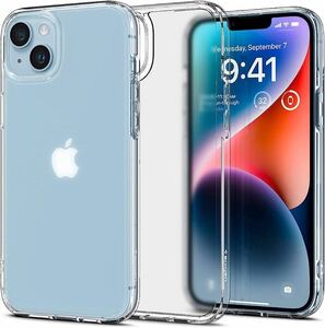 c-896 Spigen iPhone14Plus ケース クリア 半透明 マット感 衝撃吸収 耐衝撃 ストラップホール付き 指紋防止 黄変なし 画面保護