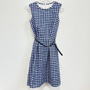 ef-de made in Japan no sleeve One-piece silver chewing gum check blue white belt attaching knees height One-piece *16-03