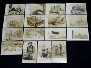 戦前 中国・従軍画家関連 絵葉書サイズのカード 16枚（商品説明内に詳細画像あり）支那事変 日中戦争 大日本帝国 旧日本軍 china 資料